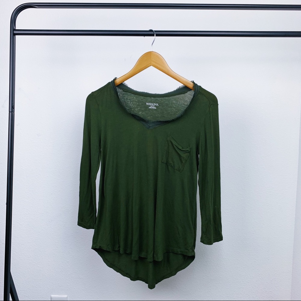 Merona Green Long Sleeves High Low T-shirt Size XS